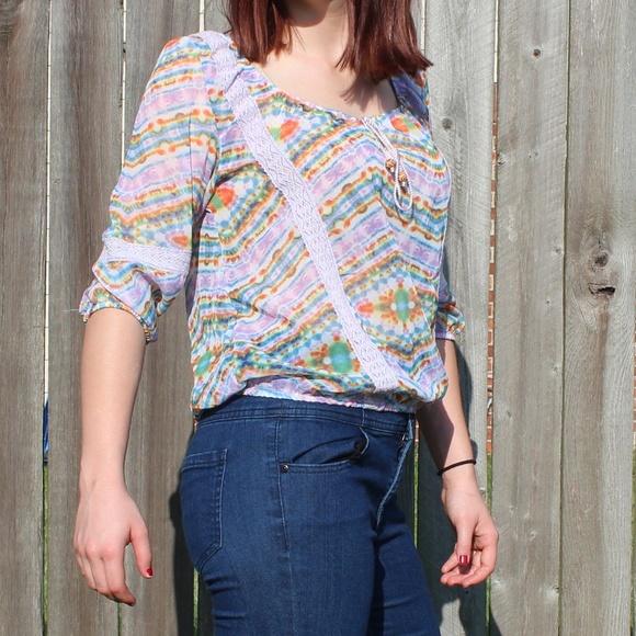 Hippie Rainbow Chiffon Top - Picture 2 of 4